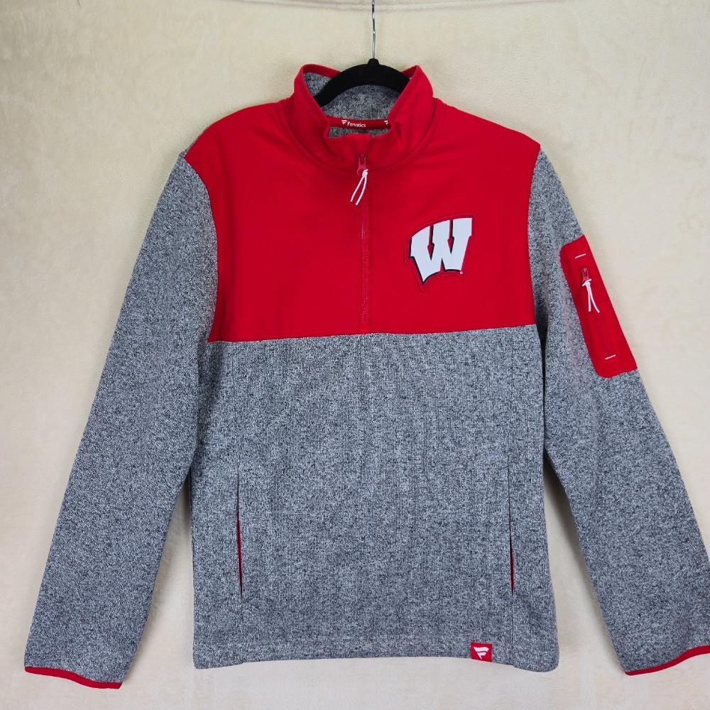 Fanatics Wisconsin Badgers Quarter Zip Pullover Mens Shirt‎ Small Sports College